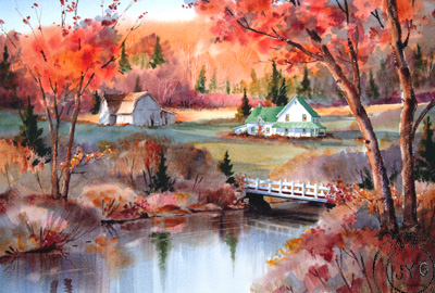Aquarelle originale - L'�tang de Camille et Olivier